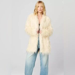 Blank NYC Faux Fur Vegan Mongolian Best Day Ever Crème Jacket Boho Sz XS New